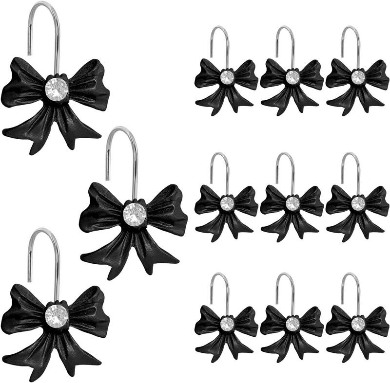 AamAccess Cute Bow Knot Shower Curtain Hooks Rings, Modern Home Decorativ Rust Resistant Hangers, 12PCS Shower Hooks for Bathroom Shower Rod, Bedroom, Living Room (Black Bow) - Image 1